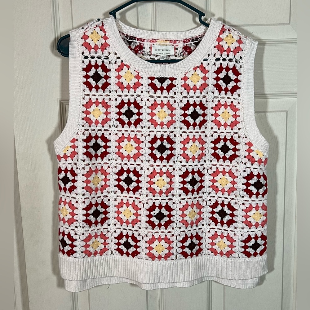 Lucky Brand Multicolor Crochet sweater vest